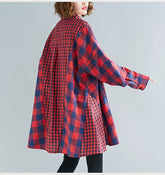 Women Loose Stitching Plaid Casual Shirt